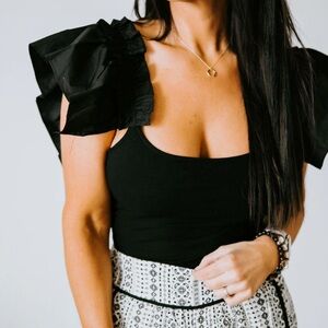 NWT, Ruffled Bodysuit, Black, M